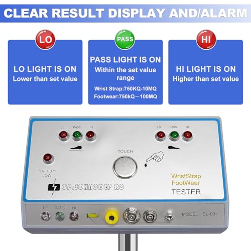 Image of HNZXIB SL-031 ESD Tester Compatible with Anti Static Wrist Strap & Footwear, 3-Color Indicator Alarm Tool, Human Body Comprehensive Static Tester for Electronics Workshop ESD Check