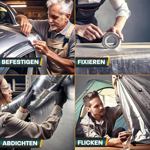 Foto von Hinrichs Panzertape silber/schwarz - 4 Rollen 50m x 50mm Gewebeband - extra starkes Klebeband - wasserdichtes Panzerband - breites Gewebeklebeband schwarz/grau - Duct Tape für Innen und Außen