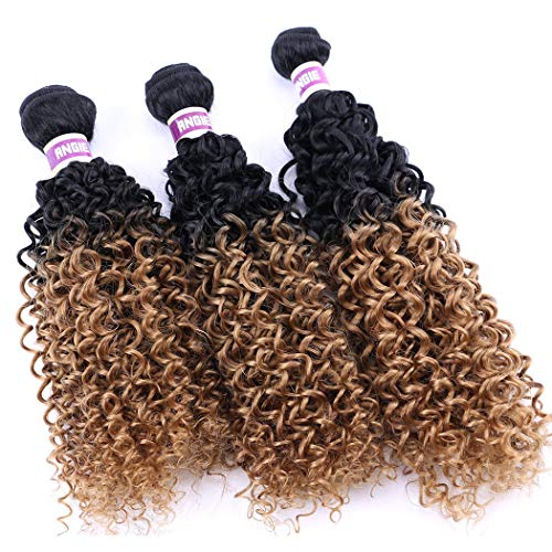 Kinky Curly Synthetic Hair Weave 3 Bundles 16 18 20 Inches Black And Blonde Ombre Colored Hair Extensions #TOP3