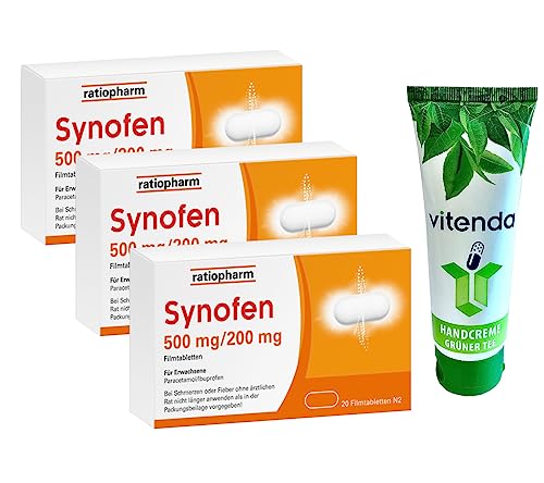 Synofen 3x20 Filmtabletten inclusive einer Handcreme von vitenda - schnell stark und gut verträglich gegen Schmerzen