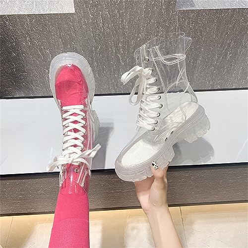 Kluolandi Women's Transparent Boots Lace Up Platform Combat Ankle Boots Waterproof Clear Booties Shoes2