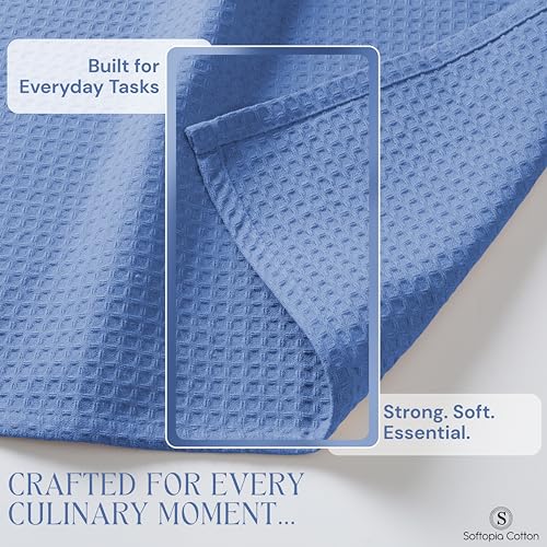 Image of Sky Blue Kitchen Dish Towels Set of 12-100% Cotton Waffle Weave, Super Absorbent, Soft, Quick Drying, 16x26 Inches, Ideal for Cleaning, Bar, Tea, and Everyday Use, Light Blue