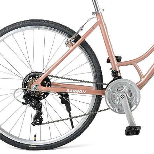 Retrospec 3452 Barron Comfort Hybrid Bike 21-Speed Step-Through with Front Suspension and 700c Wheels with Multi-Surface Tires; 16" Small, Mauve - Thumbnail 2
