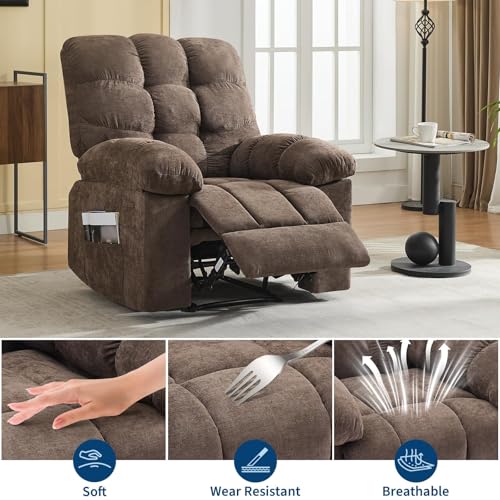 Image of Oversized Massage Recliner Chair for Adults, Extra Wide Manual Recliner with Massage & Heating, Overstuffed Upholstered Sofa Chair for Living Room & Bedroom (Dark Brown)