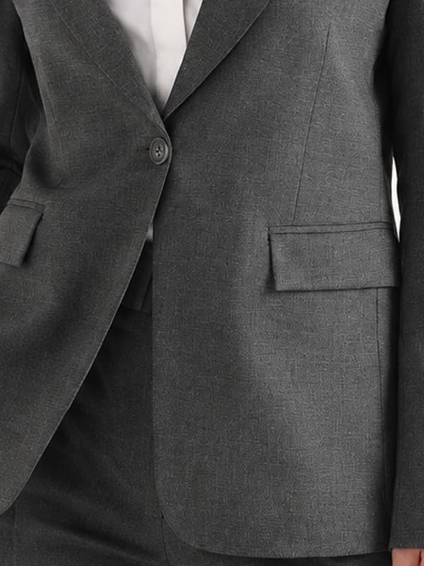 Image of Hancock Women Solid Slim Fit Single Breasted Blazer with Wide Leg Trouser Suit Set
