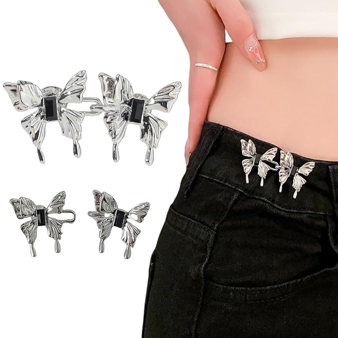 2 Sets Adjustable Waist Buckle Extender for Jeans Waist Tightener Instant Jean Buttons for Loose Jeans Pants Dress | No Sewing Required Detachable Jean Pin (Butterfly)