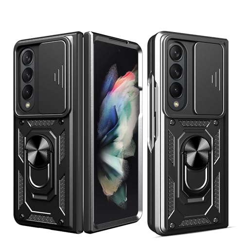 ESTH® Funda para Samsung Galaxy Z Fold3 5G con Protección de Cámara Cubierta y Soporte de Anillo [Compatible con Soporte Magnético para Coche] Carcasa Grado Militar Anti-caída, Negro