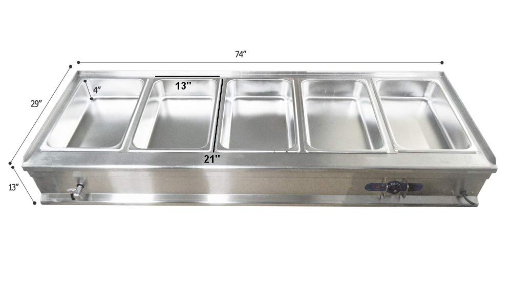 PreAsion Food Soup Warmer Bain Marie Steam Table Commercial Canteen Buffet Heater Stove 21x13x4inch Pan 5 Pan