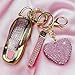 Simocky Compatible with Porsche Key Fob Cover with Heart Keychain, Car Key Shell for Women, Compatible with Porsche Cayenne Panamera 911 718 Macan Boxster Cayman Key Protector (3 Buttons-Pink)