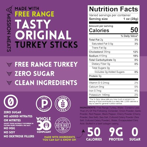 Mission Meats Turkey Sticks, 100% Free Range, Zero Sugar Jerky, 1oz (12ct) — view 3