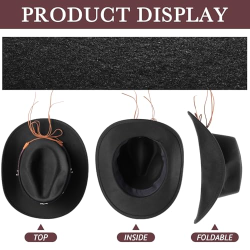 Image of Toulite 9 Pcs Western Cowboy Hats Faux Felt with Strap Bulk | 9 Color Fur Faux Felt Travel Cap for Men Women, Cowgirl Party Halloween Cosplay Costume Western Theme Events