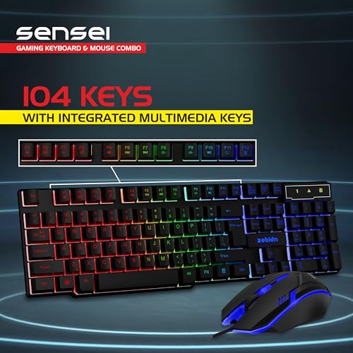 Image of ZEBION Sensei Wired Gaming Keyboard Mouse Combo with RGB Lights, The Backlit Keys are Bright and Sharp, Adjustable DPI with Color Changing RGB Light, Durable Body, 1 Year Warranty