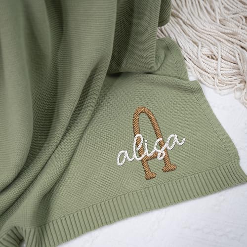 Image of LOVELYPOD Custom Knit Baby Blanket, Personalized Embroidered Name Nursery Blankets for Newborn Holiday Shower Gift (Knit Blanket)