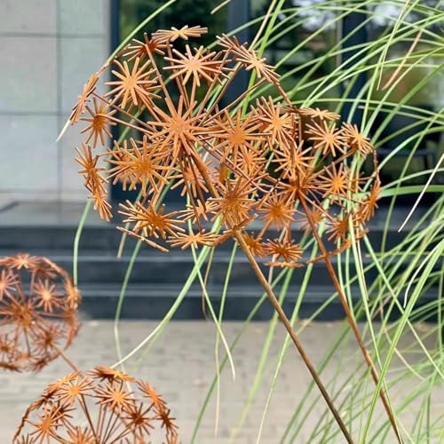 Gartendeko 2er Set Rost Deko für Garten Cortenstahl Gartenstecker Metall Blume Mohn Rostige Gartendeko Rost Rankstab Beetstecker Topfstecker Naturrost Gartenstecker Frühling (B)