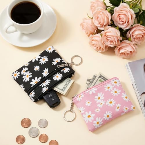Image of PALAY 2Pcs Coin Purse for Women Daisy Print PU Leather Zipper Wallet