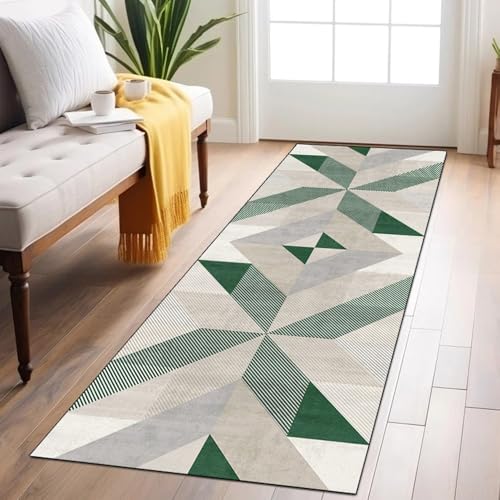 Alfombra pasillo antideslizante evita tropiezos textil verde hogar 3