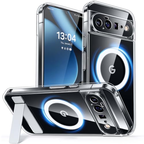 CANSHN Magnetic for Google Pixel 11 Case with Metal Stand, Clear