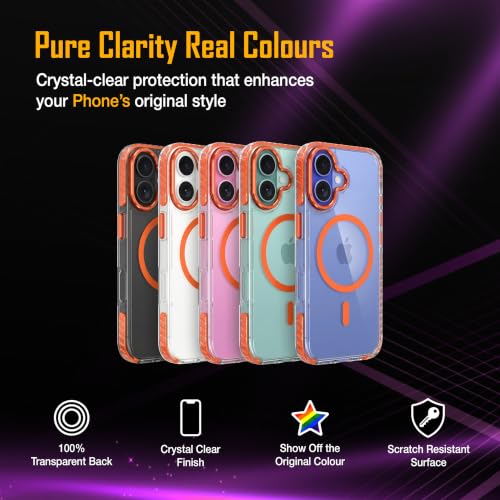 Image of Zapcase Crystal Clear Back case for iPhone 16 | Hard PC Back | TPU Bumper with Inner Rubber Grip | Metal Camera Guard Bezel | Metal Buttons | Scratch Resistant Cover | 2 Layer Edge Protection | Orange