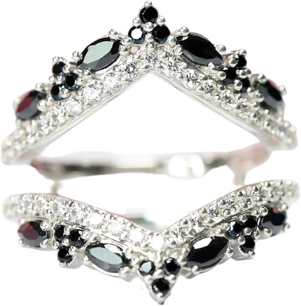 Round & Marquise Cut Black Onyx Ring Enhancer in 925 Sterling Silver - Bridal Wedding Engagement Wrap Ring Jacket For Womens - Handmade Jewerly