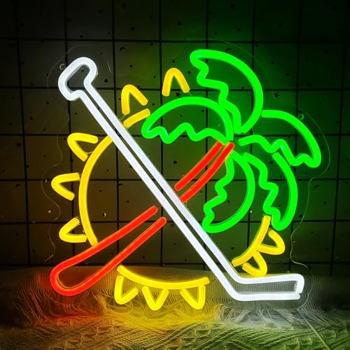 Image of Coconut Trees Neon Sign Palm Tree Neon Light Up Sign Sun Neon Light for Wall Decor Ice Hockey Neon Sign for Bedroom Bar Man Cave Party Decor Birthday Gifts USB Powered,Size13.5*12.5inch(JWD028)