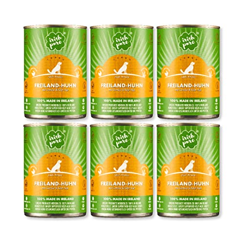 Irish Pure Premium Nassfutter für Hunde | 6X 390g | irisches-Huhn | Vitamine | Getreidefrei | Sensitiv | mit Superfood Kelp-Alge | Nassfutter für alle Rassen
