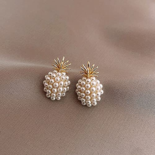 Earrings Earrings Studs Women s Earrings Trendy Pineapple Simulated-Pearl Drop Earring for Women Retro Temperament Metal Party Pendiente Gifts Earrings Set (Metal Color : Gold)