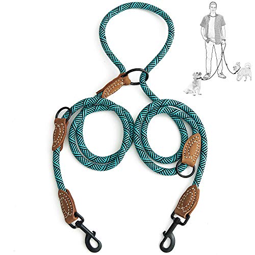 Mile High Life | Double Dogs Rope Leash | Dog Slip Lead | Dual Configuration | Mountain Climbing Rope w Leather Tailored Connection | 8FT with Heavy Duty Metal Sturdy Clasp (Turquoise Green) Mile High Life | Double Dogs Rope Leash | Dog Slip Lead | Dual Configuration | Mountain Climbing Rope w Leather Tailored Connection | 8FT with Heavy Duty Metal Sturdy Clasp (Turquoise Green)