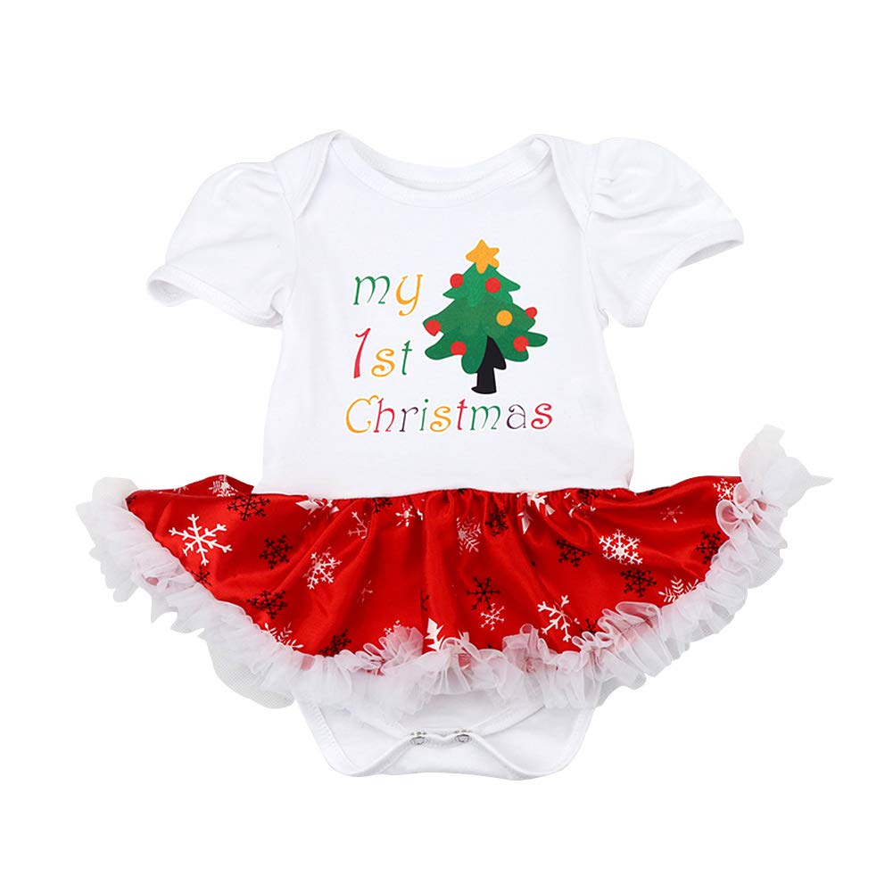 IMEKIS Baby Mädchen Mein 1. Vestito di Natale Body Tutu Abito Pagliaccetto Fascia Scarpe Natale Costume Principessa Compleanno Party Outfit Fotoshooting Set Weiß + Baum 6-12 Mesi