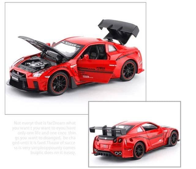 Image of 1:32 Scale Supra Nissan GTR R35 Toy Car | Metal Pullback Diecast Car for Kids with Openable Doors, Sound, Light Effects (Black)