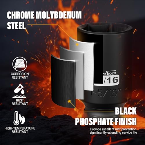 Image of 1 /2 Inch Drive 1-5 /16 Inch Deep SAE 6 Point CR-MO Impact Socket | Radius Corner Design,Square Chamfered Opening,Axle Nut Impact Grade Socket for Easy Removal