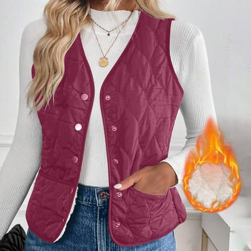 Women Puffer Vest Sherpa Lined Warm Button Down Sleeveless Quilted Puffer Vest Fall Winter Fashion Outfits Clothes2