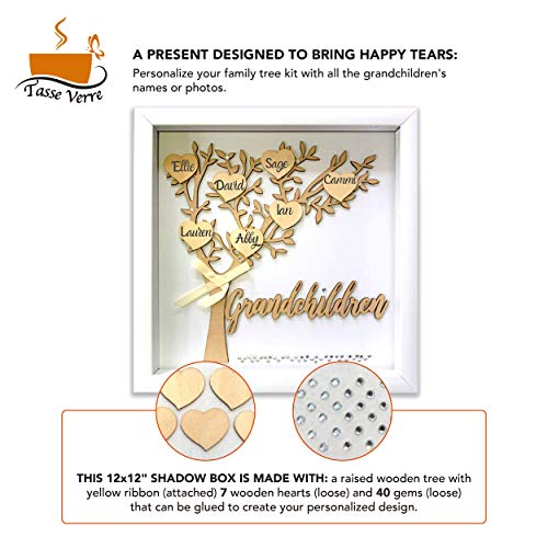 12x12-Grandchildren-Shadow-Box-Kit-Family-Tree-Gift-for-Grandparents-Grandma-Grandpa-with-7-Hearts-and-40-Gems-Gift-for-Grandparents-Grandchild-Grandkid-Nana-Mimi-Mothers-Day