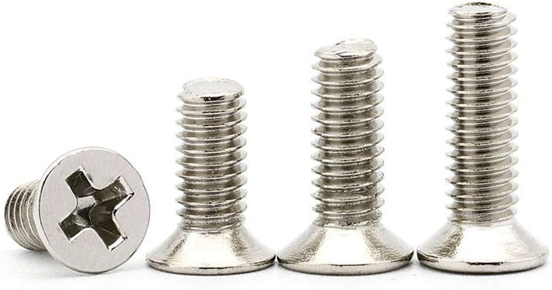Tornillos cruzados, tornillos autorroscantes, M1/M1.2/M1.4/M1.6/M1.7 Tornillo de máquina de cabeza plana empotrado en cruz chapado en acero Rosca métrica Perno avellanado pequeño 1000 piezas(10mm M1.6