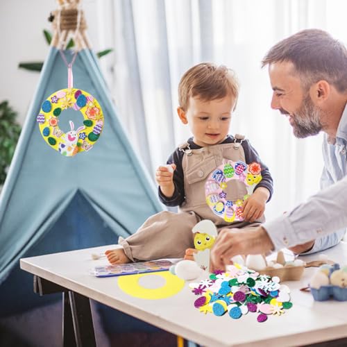 Wishstar 8 Stück Ostern Basteln Kinder, Oster Kranz DIY Kit, Kaninchen Ei Osterkranz Bastelset, Moosgummi Sticker Aufkleber Osterbastelset, Osterdeko Basteln Kinder, Ostergeschenke Ostereier Deko
