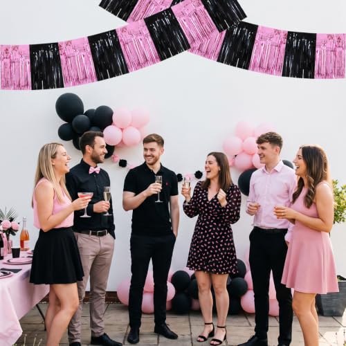 Image of BEISHIDA 3 Pack Black Pink Foil Fringe Garland 30ft Wall Tinsel Banner