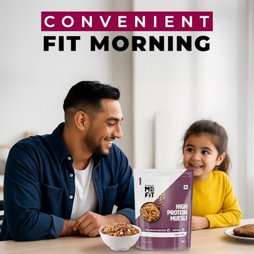 Image of MuscleBlaze Fit High Protein Muesli (1kg, Fruits & Nut) | 22g Protein | With Apple, Almonds & Super Seeds, High Protein Breakfast Cereals