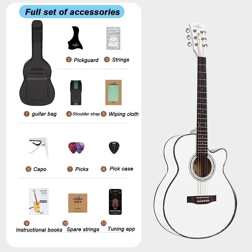 Kit per principianti di chitarra acustica con custodia, corde, tracolla, accordatore, accordatore, plettro, plettri per un facile apprendimento e pratica