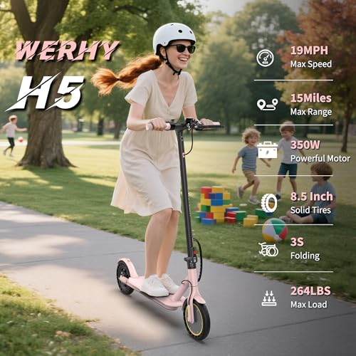 Image of Electric Scooter with 8.5 inch /10 inch Solid Tire, 350W /500W Powerful Motor & 19 /22 MPH Top Speed, 16 /25 Miles Long Range, Folding E Scooter with Dual Braking for Teens and Adults