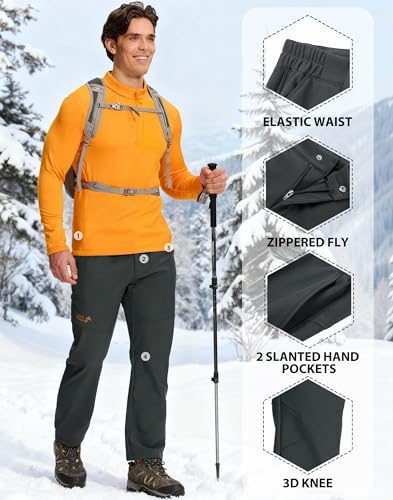 Herren Outdoor Hose Wander Hose Winter Bergsteiger Hose Atmungsaktiv Wasserabweisend Herren Softshell Hose Mit Taschen Leicht Schnell Trocknend Fleece Beschichtete Ski Hose(Dark Grey;L)