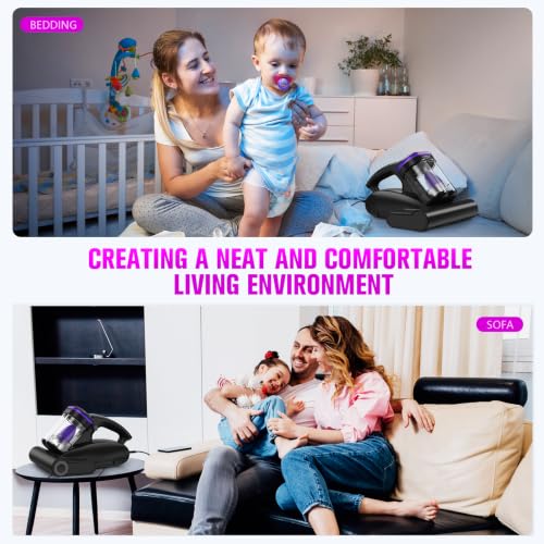 Image of Bed Vacuum Cleaner Mattress Vacuum Cleaner,16Kpa Powerful Handheld Vacuums with UV-C Light & Double Dust Cup & High Heating & Ultrasonic & HEPA Filter for Bed Sofa(Corded,Midnight Purple)