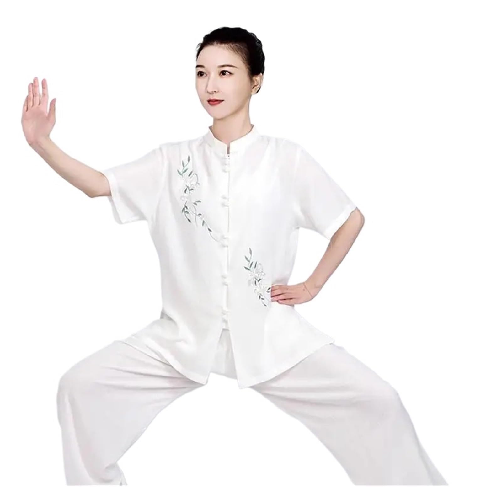 Kimono Jiu Jitsu Traje de Tai Chi Bordado, Ropa de Entrenamiento de Verano de Lino y algodón Fino, Ropa de Rendimiento de Tai Chi(Color 01,XL)