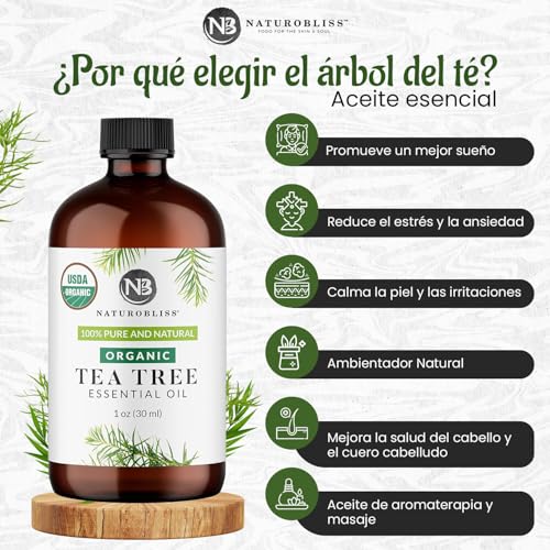 Image of NaturoBliss Organic Tea Tree Essential Oil, 100% Pure Therapeutic Grade, Premium Quality Tea Tree Oil, 1 fl. Oz / 30 ml - Perfect for Aromatherapy and Relaxation (Tea Tree, 30ml)