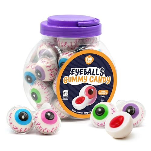 Eyeballs Gummy Candy - 19 Oz Jar (30 Count) - Strawberry Jelly Filled Gummies - Individually Wrapped Candy - Party Favors - Spooky Eyes Gummies by Funtasty