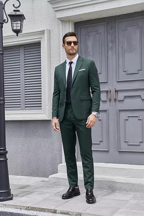 Mens Slim Fit 2 Piece Suit Two Button Notched Lapel Solid Suit Jacket Pants Set Business Wedding Prom Suits4