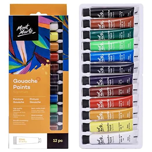 MONT MARTE Gouache - 12 Piezas, Tubos de 12 ml - Ideal para Pintar témpera - Colores Brillantes y Resistentes a la luz con Gran opacidad - Ideal para Principiantes, Profesionales y Artistas