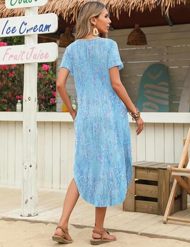 Image of Zeagoo Womens Maxi Summer Dress with Pockets Casual Short Sleeve Sundress Trendy 2026 Curve Hem Long Dress