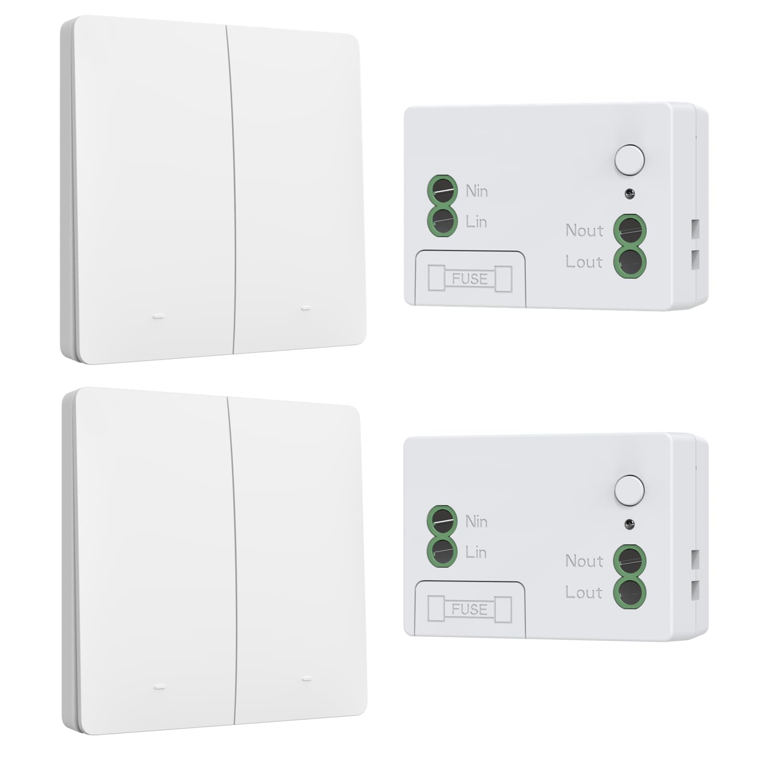 Kit d'interrupteur sans fil cinétique sans piles interrupteur auto-alimenté interrupteurs sans fil quinétique sans pile télécommande radio interrupteur d'éclairage sans fil RF (EU 2Gang 2V2 White)