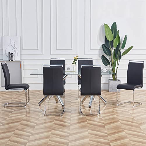 Miniatura 4 de Merax Juego De 4 Sillas De Comedor, Silla Oscilante Con Piel Sintética De Poliuretano Y Respaldo Alto, Silla De Cocina Moderna, Estructura De Metal, Silla Tapizada Para Salón, Sala De Conferencias,