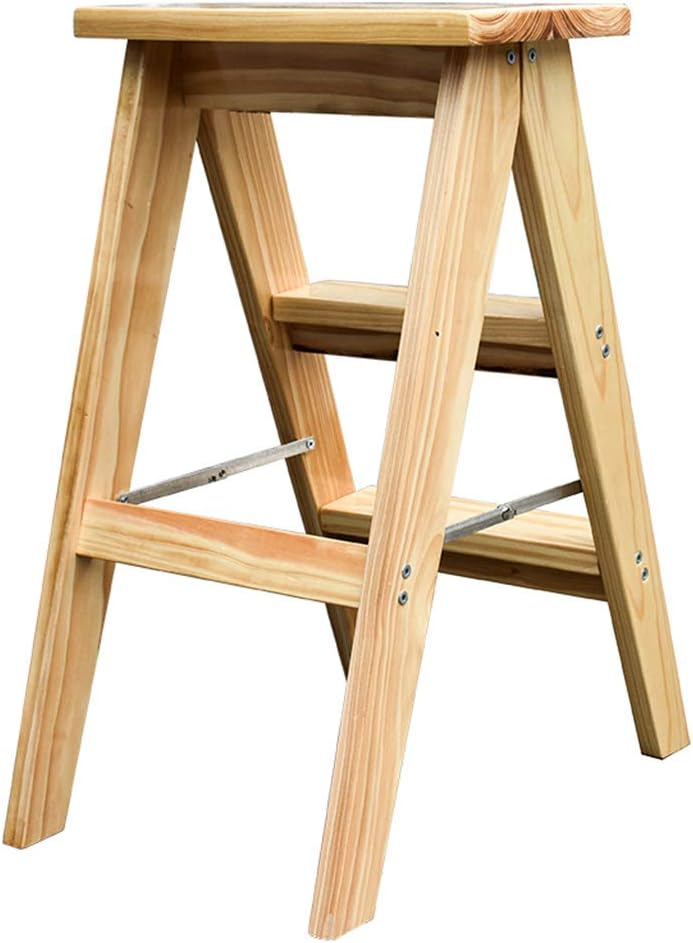3 Stage Step Ladder Stool Folding Wooden Staircase Chairs Indoor Ascending Stepladder Home Kitchen Dual-use with Thickening Wide Pedal,Max Load 120kg