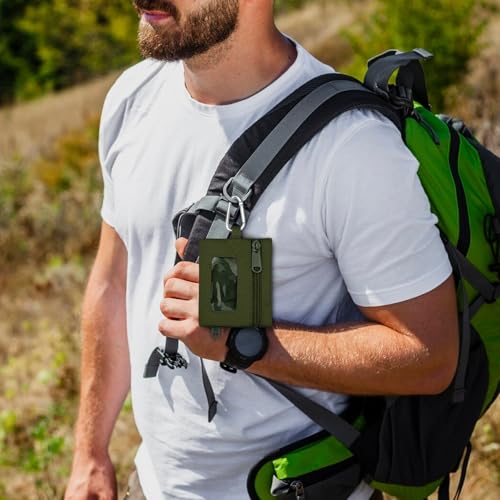 Image of Mini Molle Pouch Bag, Portable Tactical Bag with Hook and ID Window, Outdoor EDC Molle Pouch Wallet for Waist Bag or Credit Card for Hiking and Traveling (Military Green)